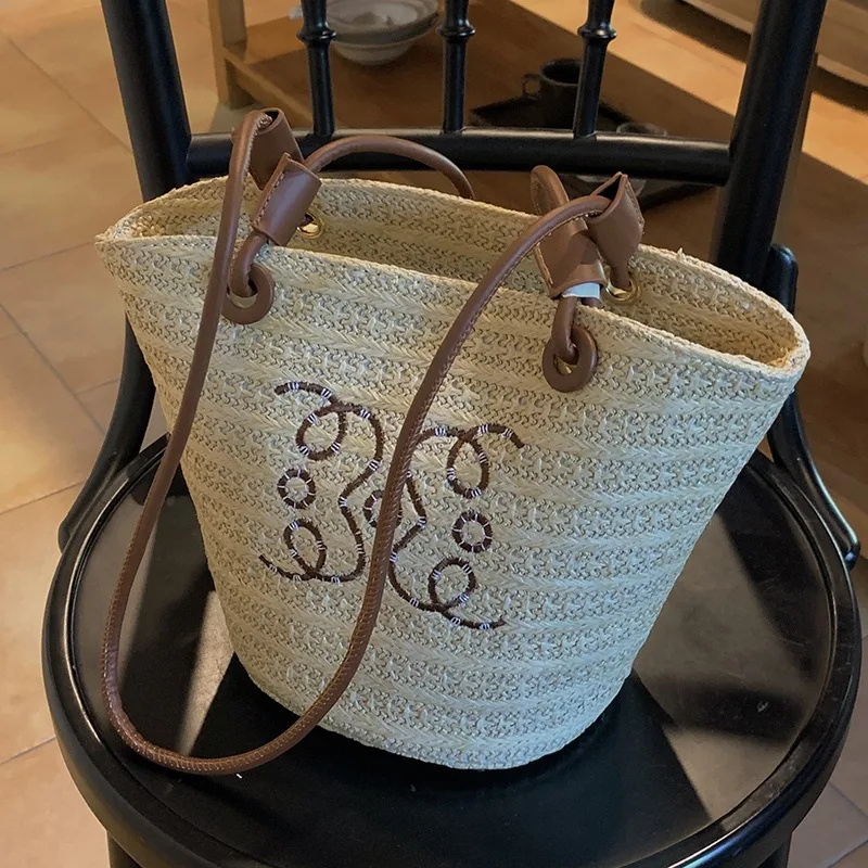 sac à bandoulière rétro pour femmes, sac à main de marque de luxe de styliste, fourre tout en paille, sacoche élégante pour dames, sacs de plage