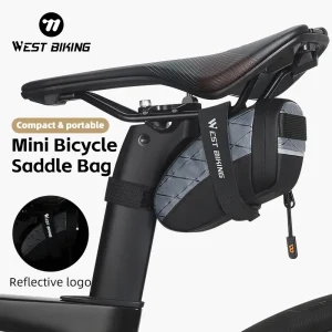WEST BIKING – sac de selle de vélo, Mini sac de rangement d&rsquo;outils portables en PU, sac de siège arrière réfléchissant, sac d&rsquo;équitation étanche 3D