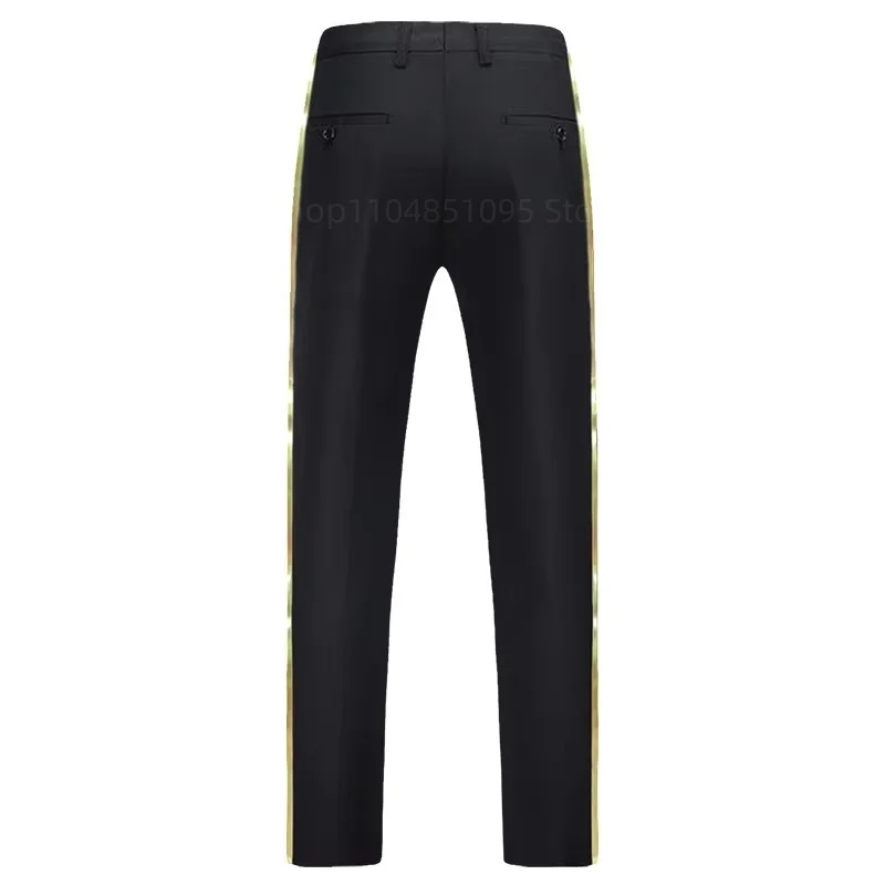 pantalon de costume noir pour hommes, garniture en cuir doré, décontracté, formel, pour le bureau, élastique, droit, formel, xs 6xl
