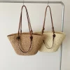 sac fourre tout tissé pour femmes, sac à bandoulière de grande capacité, sac à main tissé simple, pochette fourre tout chic hobo pour fête et vacances