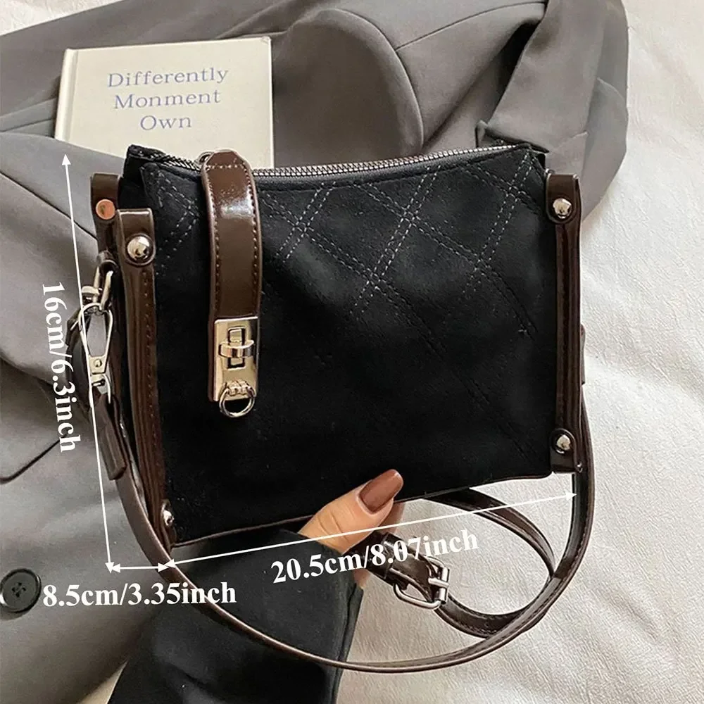 sac à main rétro en daim à la mode, sac à bandoulière matelassé en grille, petit sac carré décontracté et simple pour femmes