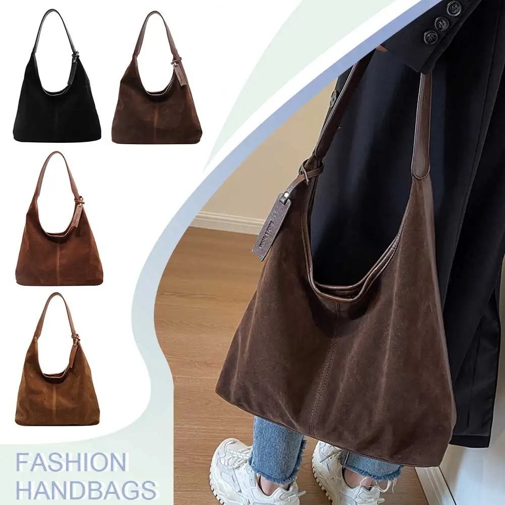 sac hobo en daim pour femme, slouchy initiated bag, fermeture magnétique, sac à main rétro, grande capacité pour le travail et les voyages