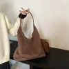 sac à bandoulière en daim pour femmes, rétro, simple, grande capacité, tendance, travail hobo, couleur unie, vintage, sac à poignée supérieure