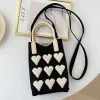 mini sac carré tricoté géométrique de style coréen, sac à main de shopping tissé à la mode, sac à bandoulière pour téléphone de dessin animé mignon