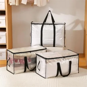 Sac de rangement de couette tissé PP, imperméable, pliable, Transparent, grande capacité, placard, emballage mobile, organisateur de vêtements à Double fermeture éclair