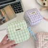 mini trousse de maquillage en coton matelassé pour femme, sac de rangement pour serviette hygiénique, porte monnaie étudiant, clés, sauna, poudres de téléphone, nœud à carreaux