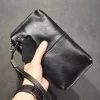 Sac à main en cuir véritable pour hommes, pochette en cuir souple, portefeuille long rétro, sac décontracté pour téléphone portable, sac à main simple