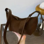 Sac à Main en Daim avec Sangle Réglable pour Femme, Bandoulière Hobo, Multi-Poches, Croissant, Fermeture Éclair, Travail, Voyage
