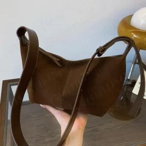 Sac à Main en Daim avec Sangle Réglable pour Femme, Bandoulière Hobo, Multi-Poches, Croissant, Fermeture Éclair, Travail, Voyage