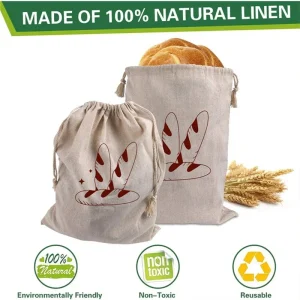 Sac à pain en lin réutilisable, Baguette en coton, sac de rangement à cordon de serrage, pain fait maison, frais, écologique, maintien pour Baguette