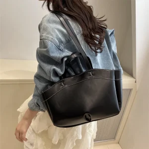 Sac fourre-tout pour femmes, sac sous les bras, grande capacité, sacs à bandoulière en cuir PU, sac à bandoulière Vintage solide, porte-documents tendance avec bourse
