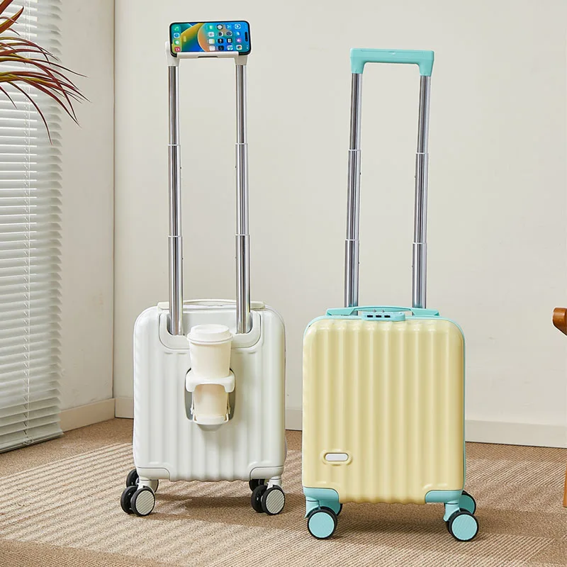 valise à main de 14 pouces avec tige de traction à 3 sections, support pour téléphone portable et porte gobelet, sac à main léger pour bagages de voyage