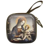 Porte-monnaie carré, sac chapelet vierge marie, boîte de rangement de perles de prière de jésus, organisateur de bijoux religieux, cadeau chrétien pour femmes et hommes