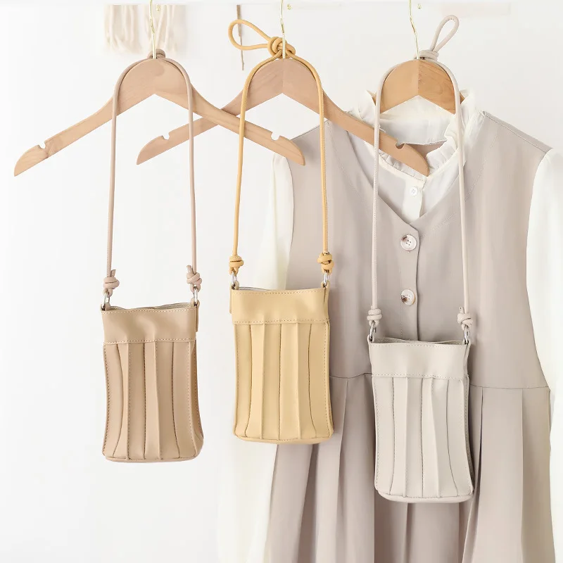 petit cartable plissé rétro, sac seau à bandoulière à la mode, mini sac simple en cuir souple pour téléphone portable, sacs à main pour femmes