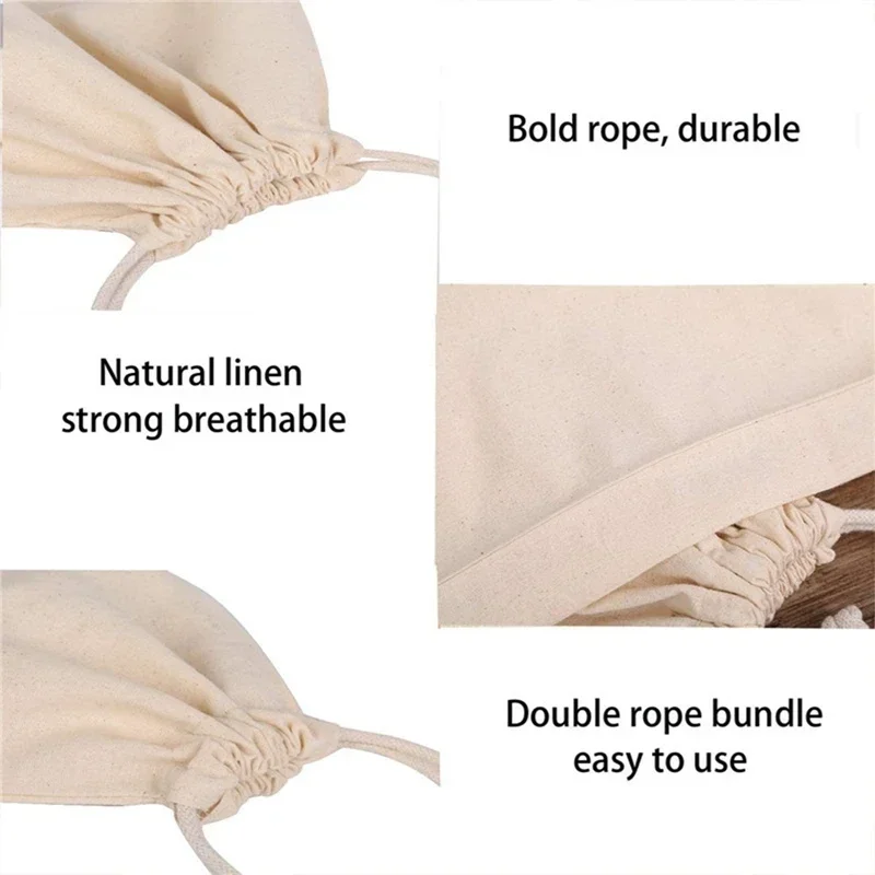 sac à pain en lin réutilisable, baguette en coton, sac de rangement à cordon de serrage, pain fait maison, frais, écologique, maintien pour baguette