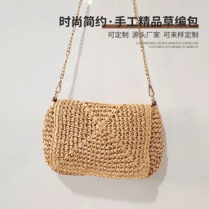 Sac en paille tissé pour femmes, sac messager, facile à porter, portable, petit, carré, nouvelle mode, 2022 Sac en paille tissé pour femmes, sac messager, facile à porter, portable, petit, carré, nouvelle mode, 2022