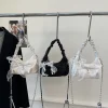 sac à main plissé avec nœud élégant, tendance, polyvalent, élégant, avec rubans, sangle réglable, fermeture éclair, pour femmes et filles