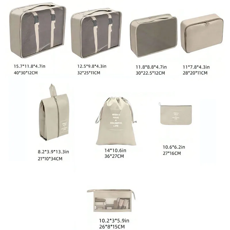 ensemble de 8 pièces sac de voyage organisateur vêtements bagages organisateur de voyage couverture chaussures organisateurs sac valise pochette emballage cubes