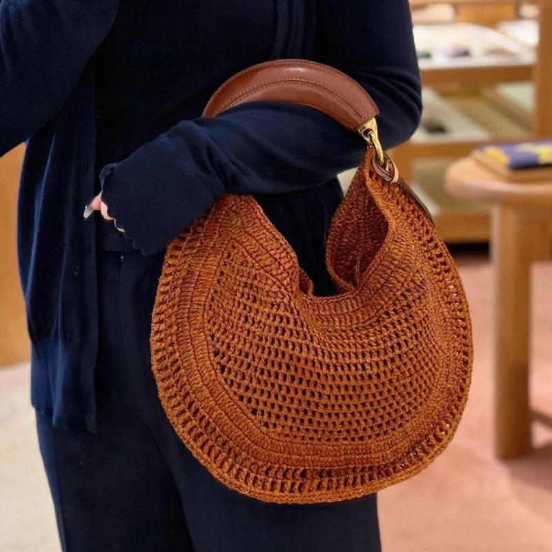hobo – sac à main ajouré de styliste, sac de soirée boho, pochette élégante, poignée confortable, sac fourre tout en forme de croissant de couleur unie pour femmes