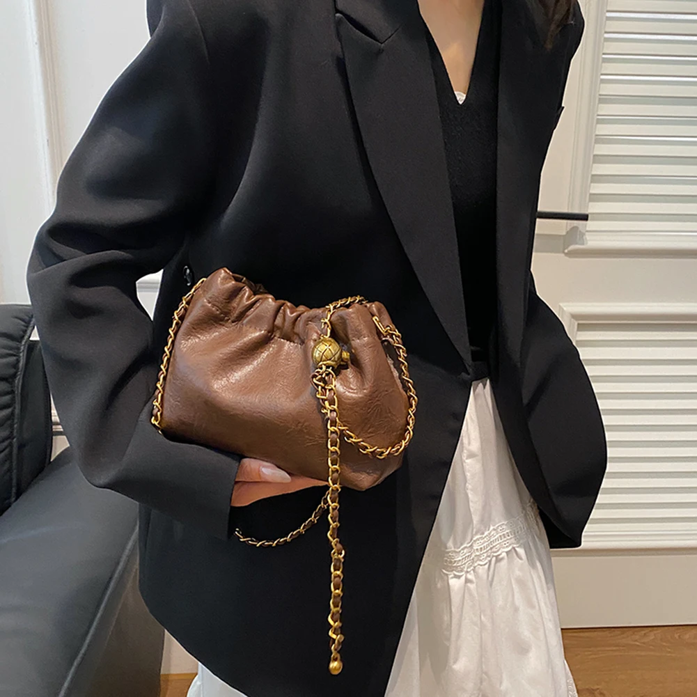 femmes chaîne sac à bandoulière polyvalent bandoulière fourre tout décontracté plissé hobo sac en cuir pu sacoche sac à bandoulière fille élégant sac à main