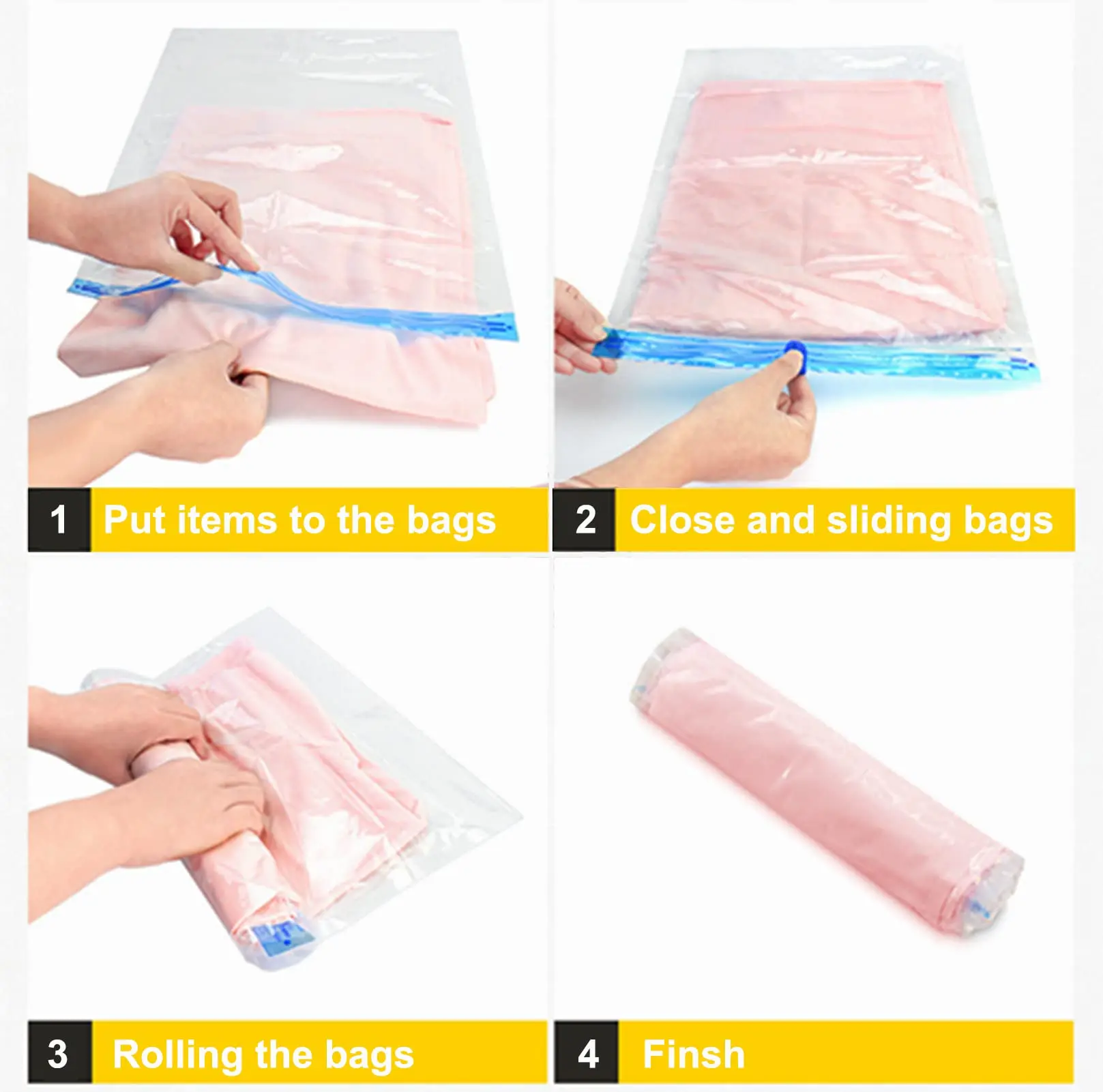 sacs de compression enroulables, 8 paquets, sacs de rangement sous vide réutilisables pour organisateur de voyage, gain de place dans la valise, aucune pompe requise