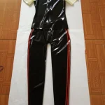Beau catsuit unisexe en latex noir rouge et blanc taille S-XXL