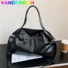 grands sacs à bandoulière noirs pour femmes, sac de shopping hobo, couleur unie, sac à main en cuir pu de qualité, fourre tout de voyage pour dames, 2024