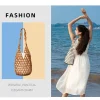 sac tissé design exquis évider perle de bois fourre tout seau sac à bandoulière femme été plage sac à main сумка mягкая ♥