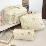 Sac à Cosmétiques Brodé Matelassé en Tissu Coton Doux pour Femme, Trousse de Maquillage, Sacs à Main de Rangement pour Bol d&rsquo;Université