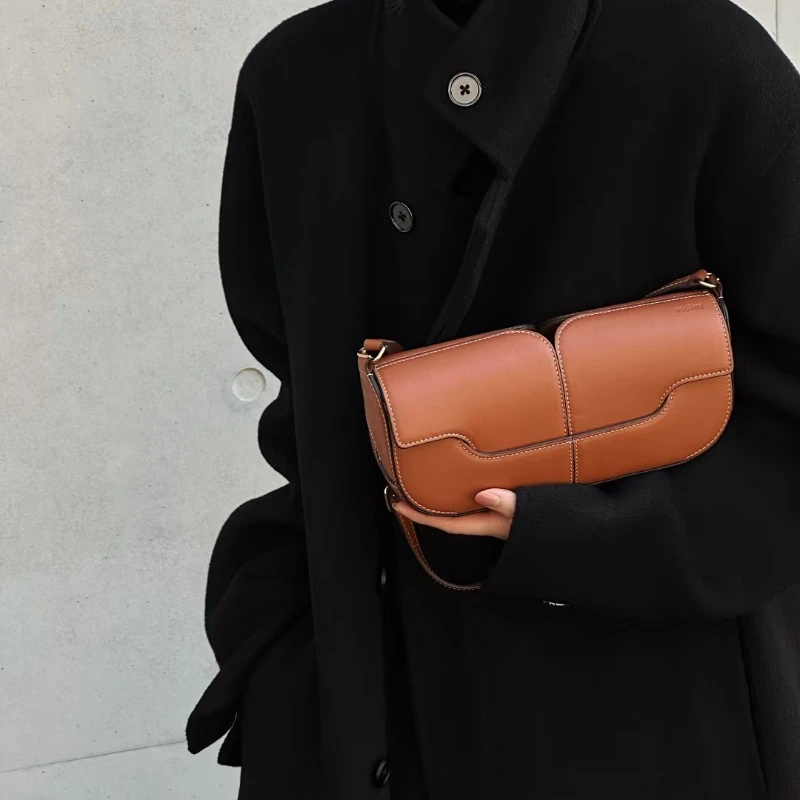 sac à bandoulière baguette en cuir véritable pour femmes, sac à main sous les bras, petit sac carré, nouvelle mode