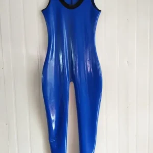 Combinaison unisexe en Latex, bleu marine et noir, couverture complète, taille S-XXL Combinaison unisexe en Latex, bleu marine et noir, couverture complète, taille S-XXL