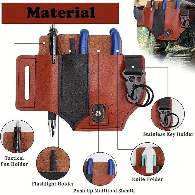 ceinture tactique multi outils, sac en cuir, sac de rangement d'outils portables, étui de camping en plein air chasse taille pochette en cuir pu