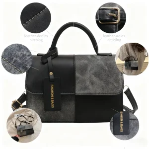 Sac cartable Patchwork en cuir PU pour femmes, sac à main avec poignée supérieure, sac à bandoulière polyvalent pour un usage quotidien