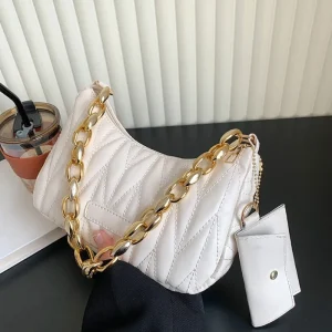 Sac en croissant froncé matelassé, sac à main à la mode JOinitiated, sac à main pour femmes avec porte-monnaie pour tous les jours en été