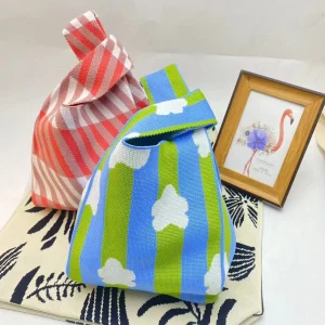 Sac tricoté pour femmes, fourre-tout Portable pratique et exquis, sac de rangement Portable, sacs seau cadeaux, sacs de poignet à nœud pour femmes Sac tricoté pour femmes, fourre-tout Portable pratique et exquis, sac de rangement Portable, sacs seau cadeaux, sacs de poignet à nœud pour femmes