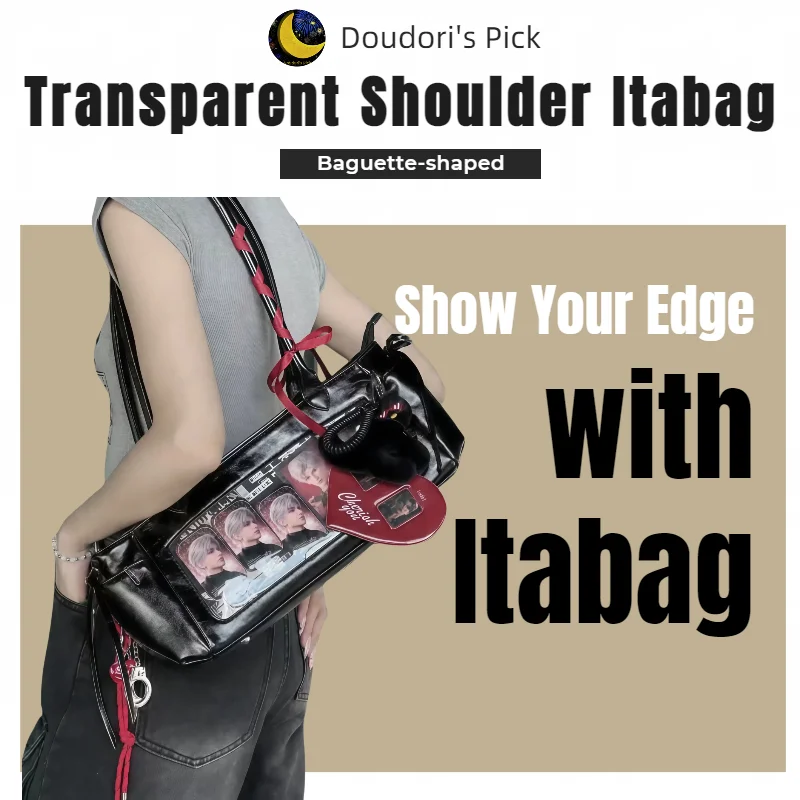 Sac à bandoulière en forme de Baguette, Style Y2K, tendance, matériau Pu brillant, grande capacité, Transparent, affichage simple face Sac à bandoulière en forme de Baguette, Style Y2K, tendance, matériau Pu brillant, grande capacité, Transparent, affichage simple face
