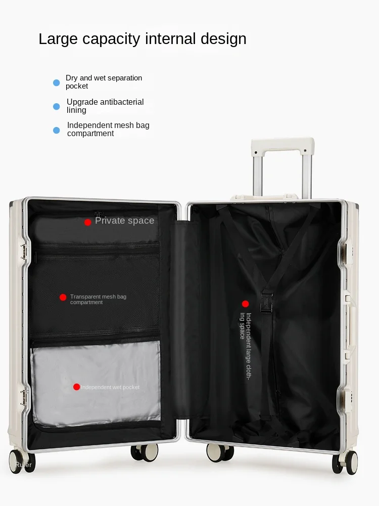 nouvelle valise 30 pouces cadre en aluminium usb charge porte bagages embarquement 20 pouces valises de cabine sur roues avec porte gobelet