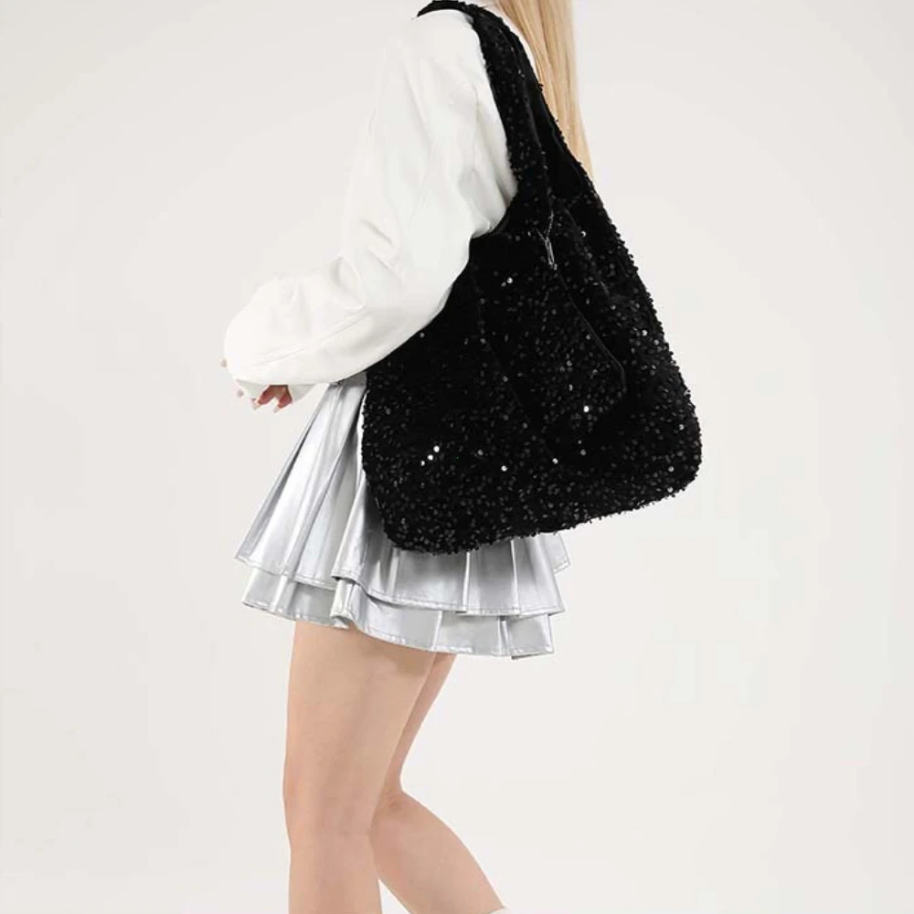 sac fourre tout pour femmes, sac à bandoulière à paillettes, sac hobo tendance de luxe de styliste, sac à main ample sous les bras pour le travail, les voyages et le shopping