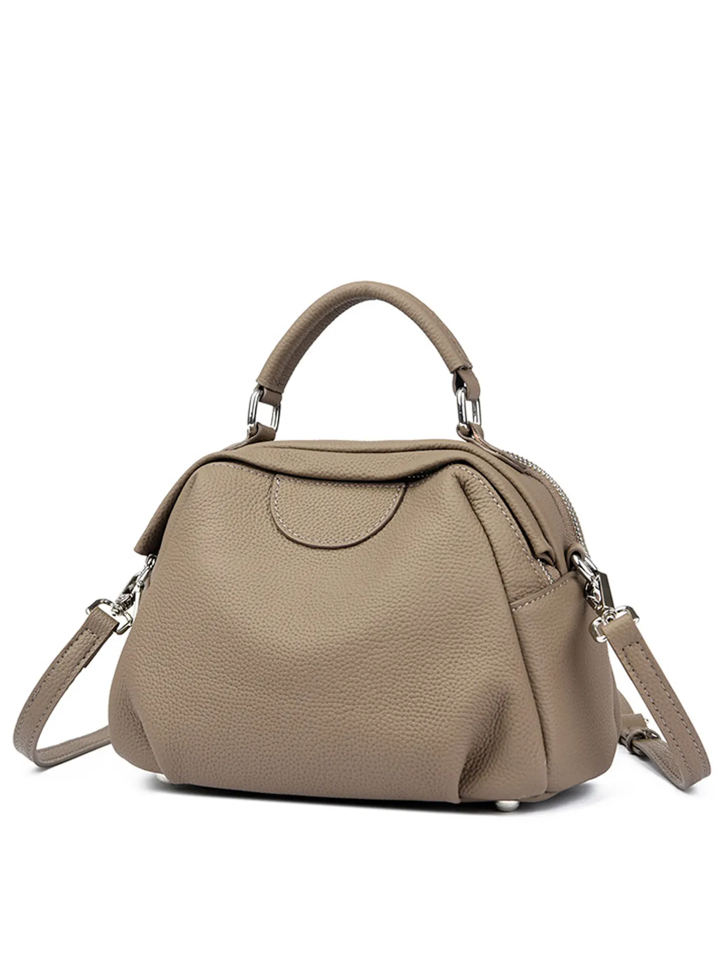 sac à main portable kaki pour femmes, sac hobo en cuir véritable, motif litchi, minimaliste, classique, poignée supérieure, bandoulière