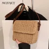 sac à bandoulière en paille tissé pour femmes, petit sac carré vintage avec sangle réglable, sac à rabat de voyage fait à la main