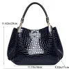 sac à main grande capacité pour femmes, fourre tout pour les déplacements quotidiens, sac à bandoulière imprimé crocodile, visage brillant, shopping