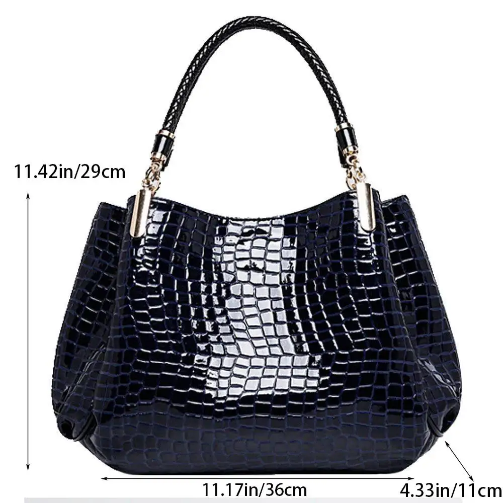 sac à main grande capacité pour femmes, fourre tout pour les déplacements quotidiens, sac à bandoulière imprimé crocodile, visage brillant, shopping