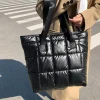 Nouvelle mode grand fourre-tout rembourré sacs à main automne matelassé femmes sacs à bandoulière de luxe PU vers le bas fil de coton sac à bandoulière sac d&rsquo;hiver
