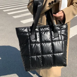 Nouvelle mode grand fourre-tout rembourré sacs à main automne matelassé femmes sacs à bandoulière de luxe PU vers le bas fil de coton sac à bandoulière sac d&rsquo;hiver