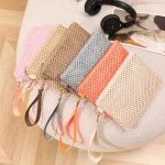 Pochette en paille tissée faite à la main pour femme, porte-monnaie pour fille, portefeuille de plage, sac à poignet solide, frais et doux, mode pour femme