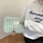 Sac de lavage matelassé pour femmes, pochettes de voyage à carreaux de couleur contrastée, pochettes de rangement portables, pochettes d&rsquo;outils de maquillage, sac de maman