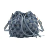 nouveau sac seau pour femmes, sac à bandoulière à carreaux, sac à main en denim durable, design à cordon de serrage de grande capacité,