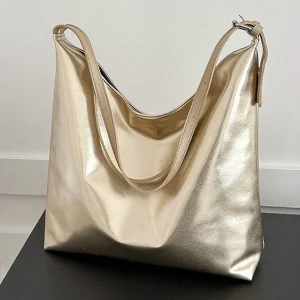 Sac à provisions de luxe pour femme, sac à main à poignée supérieure en PU, sac fourre-tout en cuir décontracté, haute capacité, argent, or, designer, mode