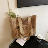 fourre tout à la mode de grande capacité, sac à bandoulière tissé de style français rétro, parfait pour les vacances ou les cadeaux de plage d'été pour dames