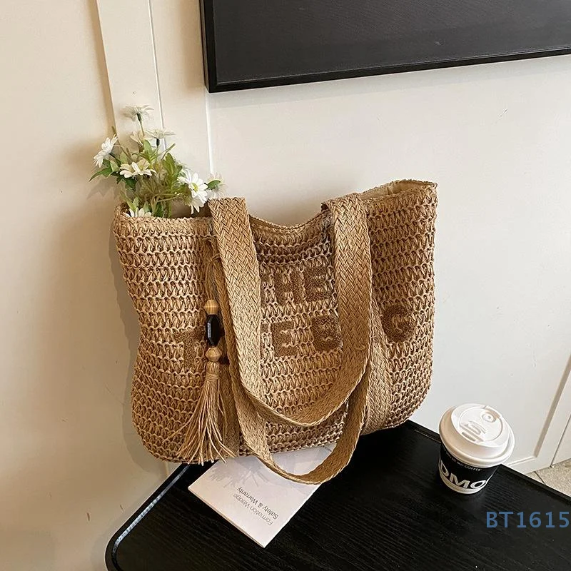 fourre tout à la mode de grande capacité, sac à bandoulière tissé de style français rétro, parfait pour les vacances ou les cadeaux de plage d'été pour dames
